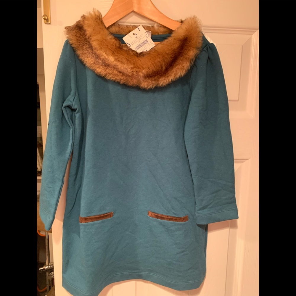 Janie and jack teal with faux fur collar size 12 girls